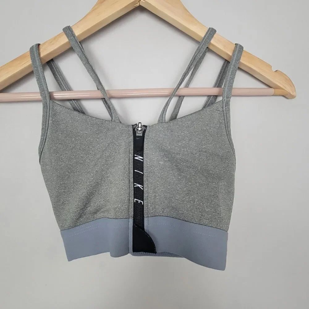 Nike Indy Sports Bra Double Strap Front Zip Grey & Black  Small